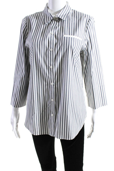 Lem Lem Womens Striped Short Sleeves Button Down Dress Blue White Size Small