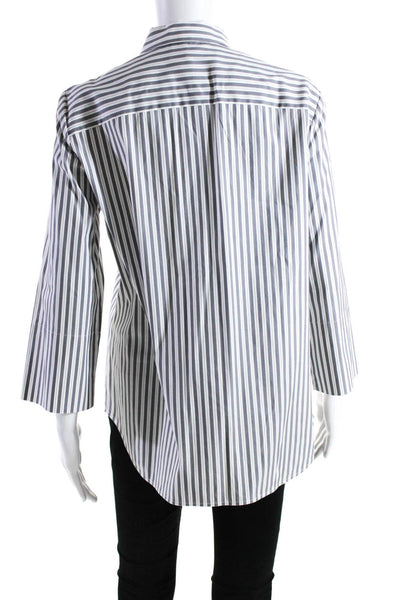 Lem Lem Womens Striped Short Sleeves Button Down Dress Blue White Size Small