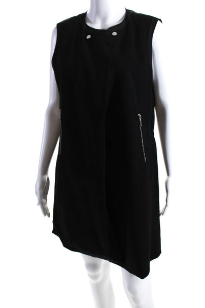 Lafayette 148 New York Womens Single Button Crew Neck Vest Jacket Black Medium