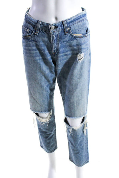 Rag & Bone Jean Womens Ripped Moss Wholes Boyfriend Jeans Blue Cotton Size 25