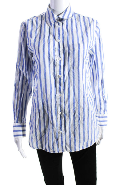 Equipment Femme Womens Striped Button Down Shirt White Blue Cotton Size Small