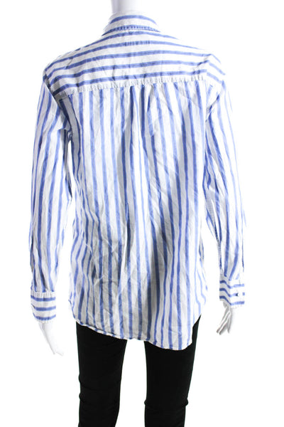 Equipment Femme Womens Striped Button Down Shirt White Blue Cotton Size Small