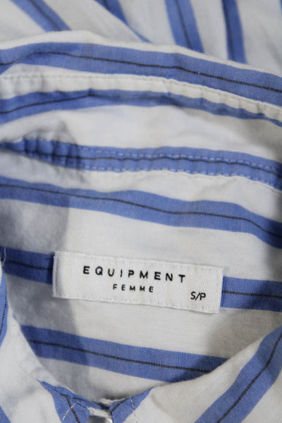 Equipment Femme Womens Striped Button Down Shirt White Blue Cotton Size Small