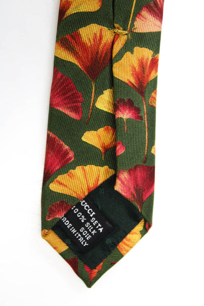 Gucci Mens Floral Print Classic Tie Silk Red Green One Size