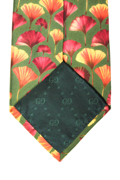 Gucci Mens Floral Print Classic Tie Silk Red Green One Size