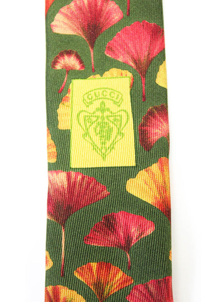 Gucci Mens Floral Print Classic Tie Silk Red Green One Size