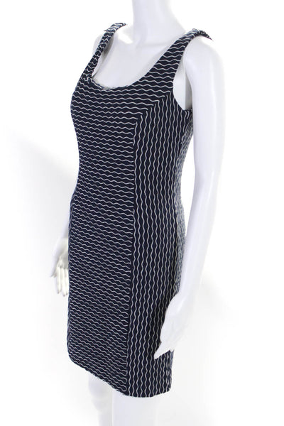 Milly Womens Sleeveless Scoop Neck Wavy Striped Knit Dress Navy White Size Small