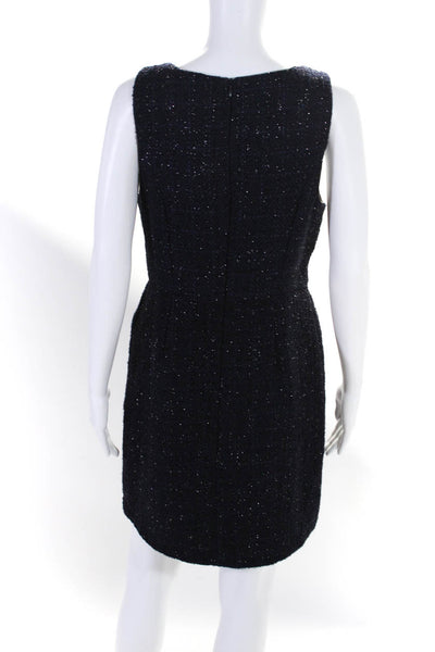 Monteau Womens Back Zip Beaded Trim Metallic Tweed Shift Dress Navy Size Large