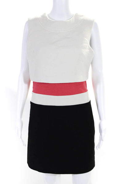 Milly Womens Sleeveless Scoop Neck Colorblock Dress White Black Pink Size 6