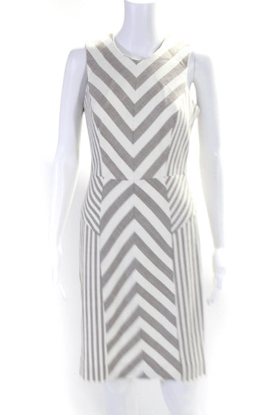 Milly Womens Back Zip Sleeveless Chevron Striped Woven Dress White Gray Size 6