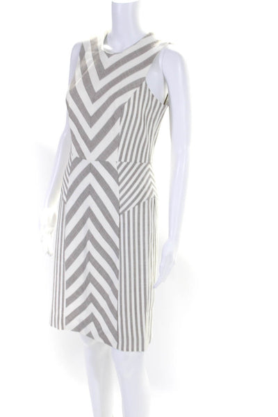 Milly Womens Back Zip Sleeveless Chevron Striped Woven Dress White Gray Size 6