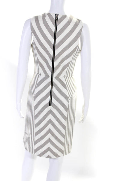 Milly Womens Back Zip Sleeveless Chevron Striped Woven Dress White Gray Size 6