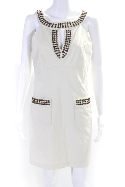 Milly Womens Side Zip Sleeveless Keyhole Studded Sheath Dress White Size 8