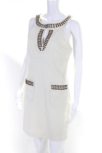 Milly Womens Side Zip Sleeveless Keyhole Studded Sheath Dress White Size 8