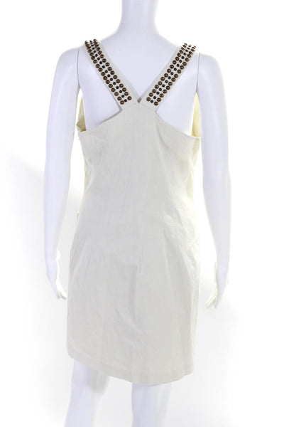 Milly Womens Side Zip Sleeveless Keyhole Studded Sheath Dress White Size 8