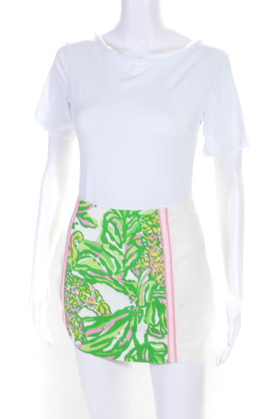 Lilly Pulitzer Womens Pique Floral Panel Mini Skirt White Pink Green Size 2