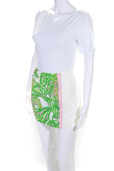 Lilly Pulitzer Womens Pique Floral Panel Mini Skirt White Pink Green Size 2