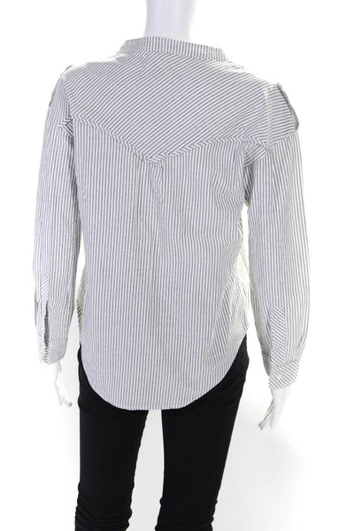 McGuire Womens Crew Neck Button Up Striped Shirt Blouse Gray White Size XS