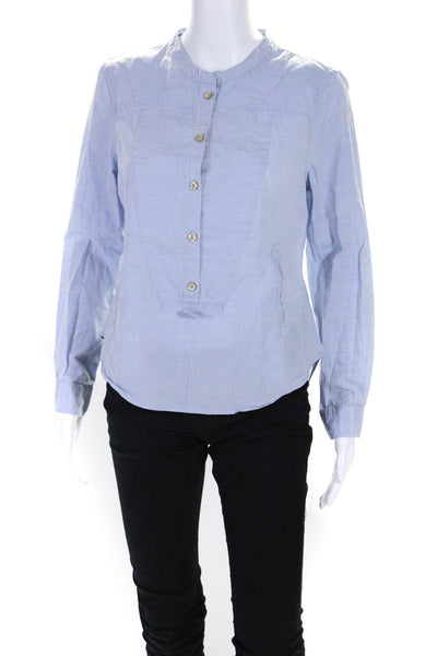 Isabel Marant Womens Long Sleeve Crew Neck Button Up Top Blouse Blue Size FR 40