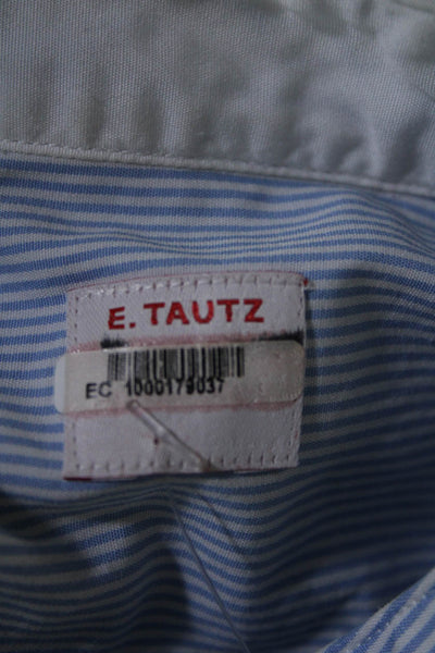 E. Tautz Womens Striped Long Sleeve Half Button Shirt Blouse Blue White Size 8