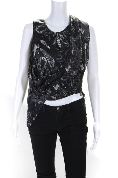 Allsaints Womens Butterfly Chiffon Drape Sleeveless Top Blouse Black Size 0