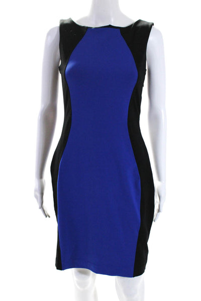 Cynthia Rowley Womens Sleeveless Boat Neck Sheath Dress Black Blue Size Small