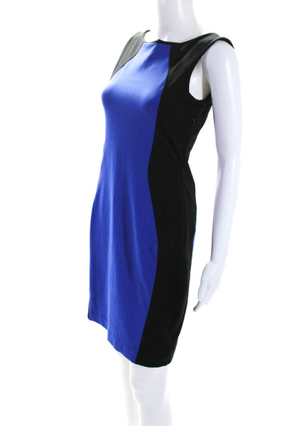 Cynthia Rowley Womens Sleeveless Boat Neck Sheath Dress Black Blue Size Small