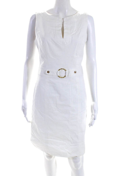 Milly Womens Side Zip Sleeveless V Neck Shift Dress White Cotton Size 6