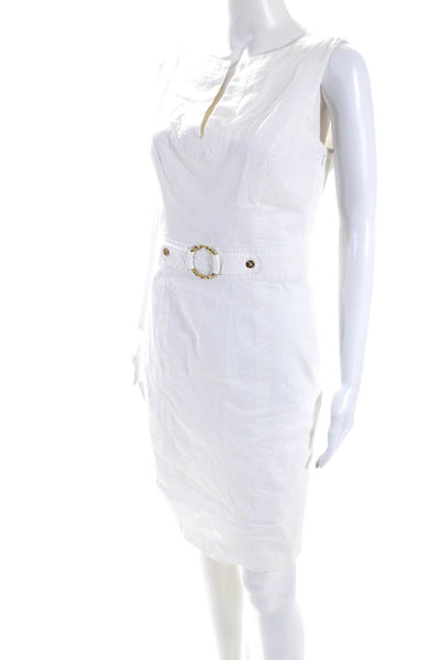 Milly Womens Side Zip Sleeveless V Neck Shift Dress White Cotton Size 6