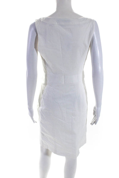 Milly Womens Side Zip Sleeveless V Neck Shift Dress White Cotton Size 6