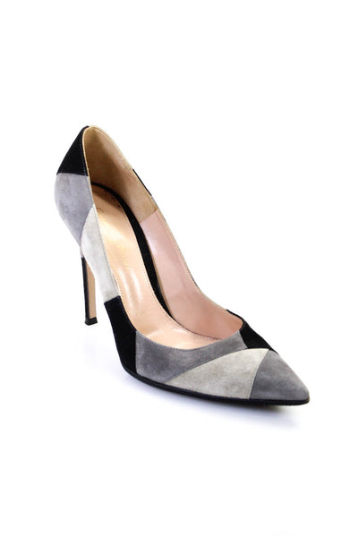 Gianvito Rossi Womens Stiletto Pointed Toe Suede Pumps Gray Black Size 37.5