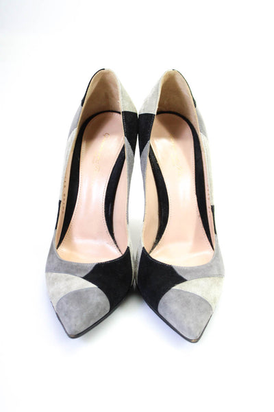 Gianvito Rossi Womens Stiletto Pointed Toe Suede Pumps Gray Black Size 37.5