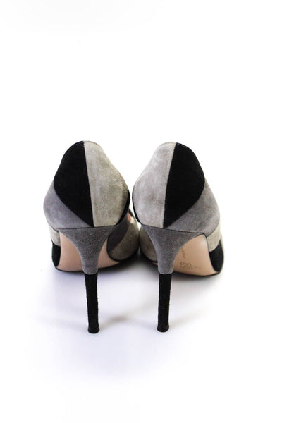 Gianvito Rossi Womens Stiletto Pointed Toe Suede Pumps Gray Black Size 37.5