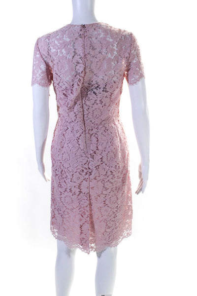 Valentino Womens Back Zip Short Sleeve Crew Neck Lace Overlay Dress Pink IT 40