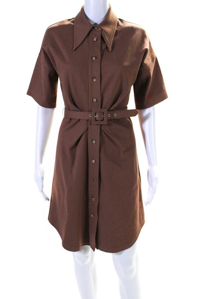 Victoria Beckham Womens Button Front Collared Belted Dress Brown Size Small