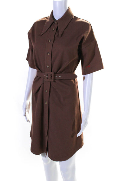 Victoria Beckham Womens Button Front Collared Belted Dress Brown Size Small