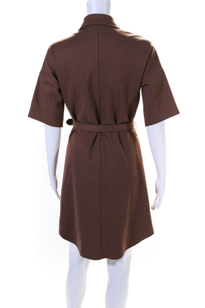 Victoria Beckham Womens Button Front Collared Belted Dress Brown Size Small