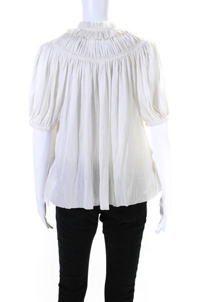 Ulla Johnson Womens Short Sleeve Keyhole Ruffled Trim Top White Size 0