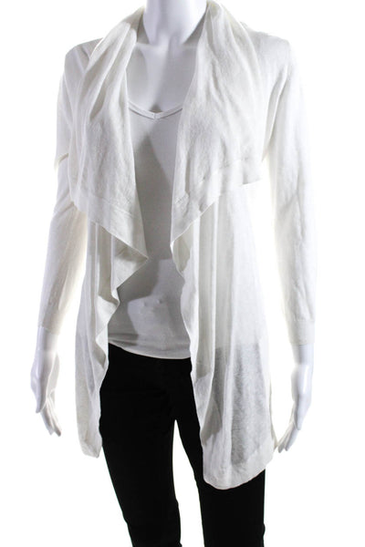 Theory Womens Linen Open Front Waterfall Cardigan White Size P