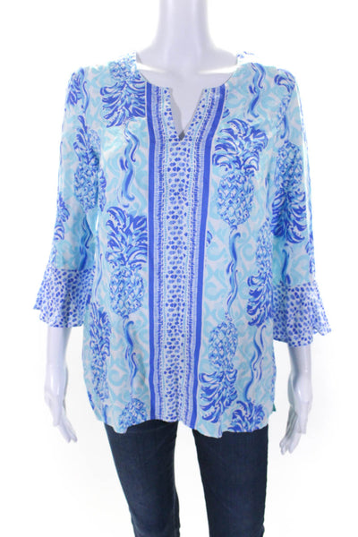 Lilly Pulitzer Women's Round Neck 3/4 Sleeves Blouse Blue Size XS