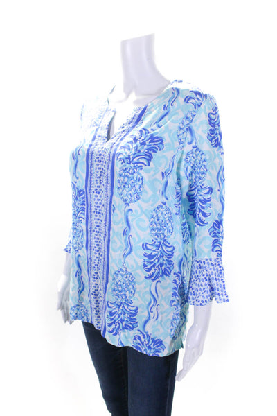 Lilly Pulitzer Women's Round Neck 3/4 Sleeves Blouse Blue Size XS