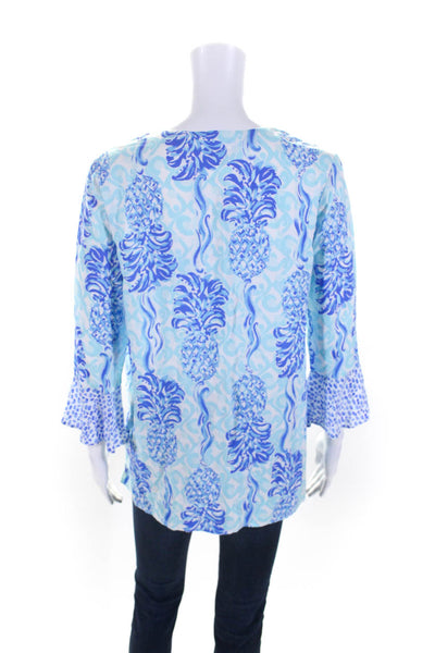 Lilly Pulitzer Women's Round Neck 3/4 Sleeves Blouse Blue Size XS