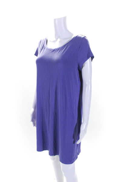 Eileen Fisher Women's Round Neck Short Sleeves Mini T-Shirt Dress Purple Size L