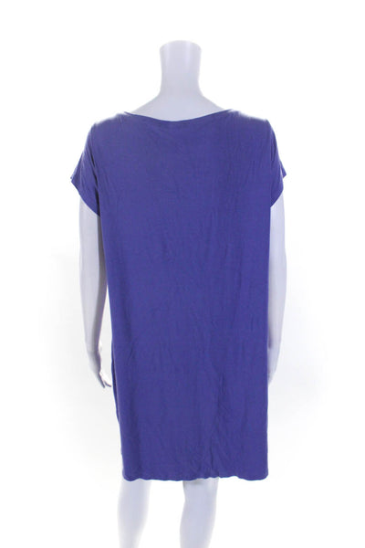 Eileen Fisher Women's Round Neck Short Sleeves Mini T-Shirt Dress Purple Size L