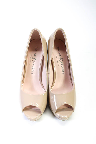 Chinese Laundry Womens Patent Leather Open Toe Pumps Beige Size 7.5 Medium