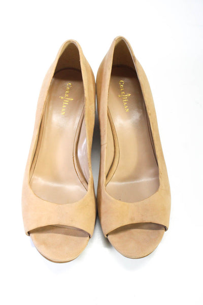 Cole Haan Womens Suede Open Toe Medium Cork Heel Wedge Pumps Beige Size 8 B