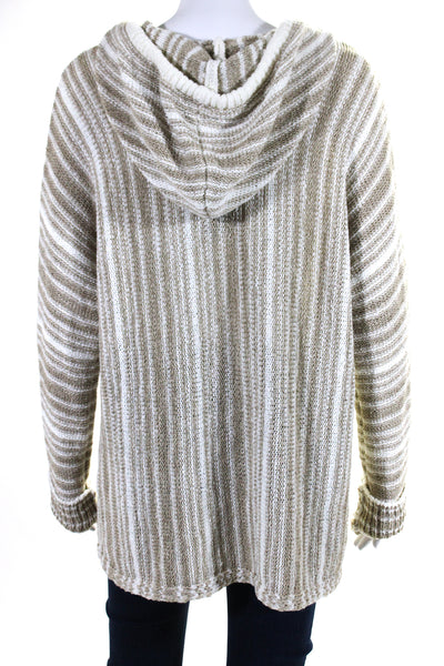 DKNY Women's Hood Long Sleeves Pullover Knit Sweater Beige Stripe Size M