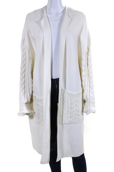 Zara Knit Women's Round Neck Long Sleeves Open Front Cardigan Cream Size S