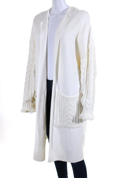 Zara Knit Women's Round Neck Long Sleeves Open Front Cardigan Cream Size S