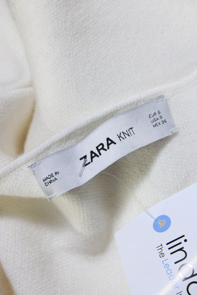 Zara Knit Women's Round Neck Long Sleeves Open Front Cardigan Cream Size S